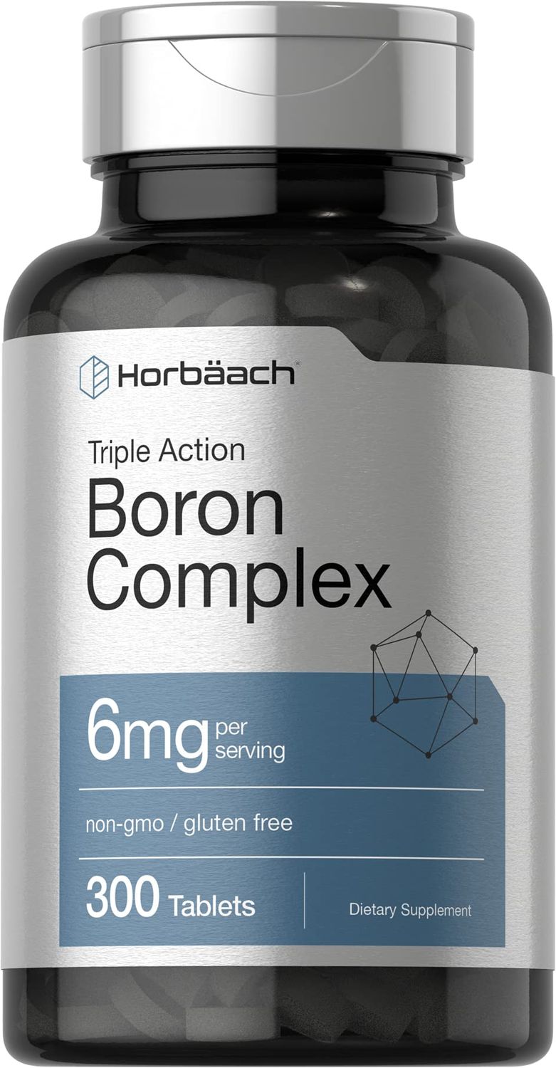 Horbach Triple Boron Complex 6 mg Supplement | 300 Tablets | for Men and Women | Vegetarian, Non-GMO &amp; Gluten Free | Triple Action Boron Citrate, Boron Glycinate, Boron Asparate