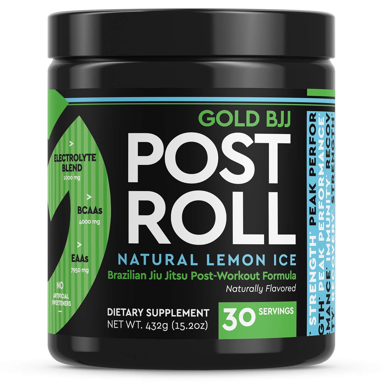 Gold BJJ PostRoll - Jiu Jitsu Post Workout Supplement with EAA &amp; BCAA Essential Amino Acids - Martial Arts Specific Post-Workout Powder (Lemon Ice, 30 Servings)