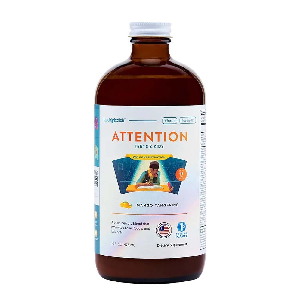 LIQUIDHEALTH Attention Liquid Multivitamin for Kids &amp; Teens - Improves Memory Retention, Concentration, Focus, Mood, Relaxation &amp; Calming - Great Taste, Vegan, Sugar-Free (16 oz)