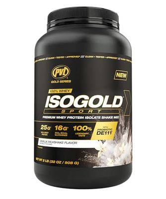 PVL Gold Series - 100% Whey ISOGOLD Sport - Premium Whey Protein Isolate Shake Mix - 2 LB - Vanilla Milkshake