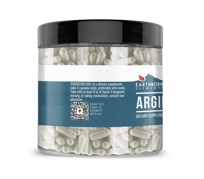 Earthborn Elements Arginine AAKG 200 Capsules, Pure &amp; Undiluted, No Additives