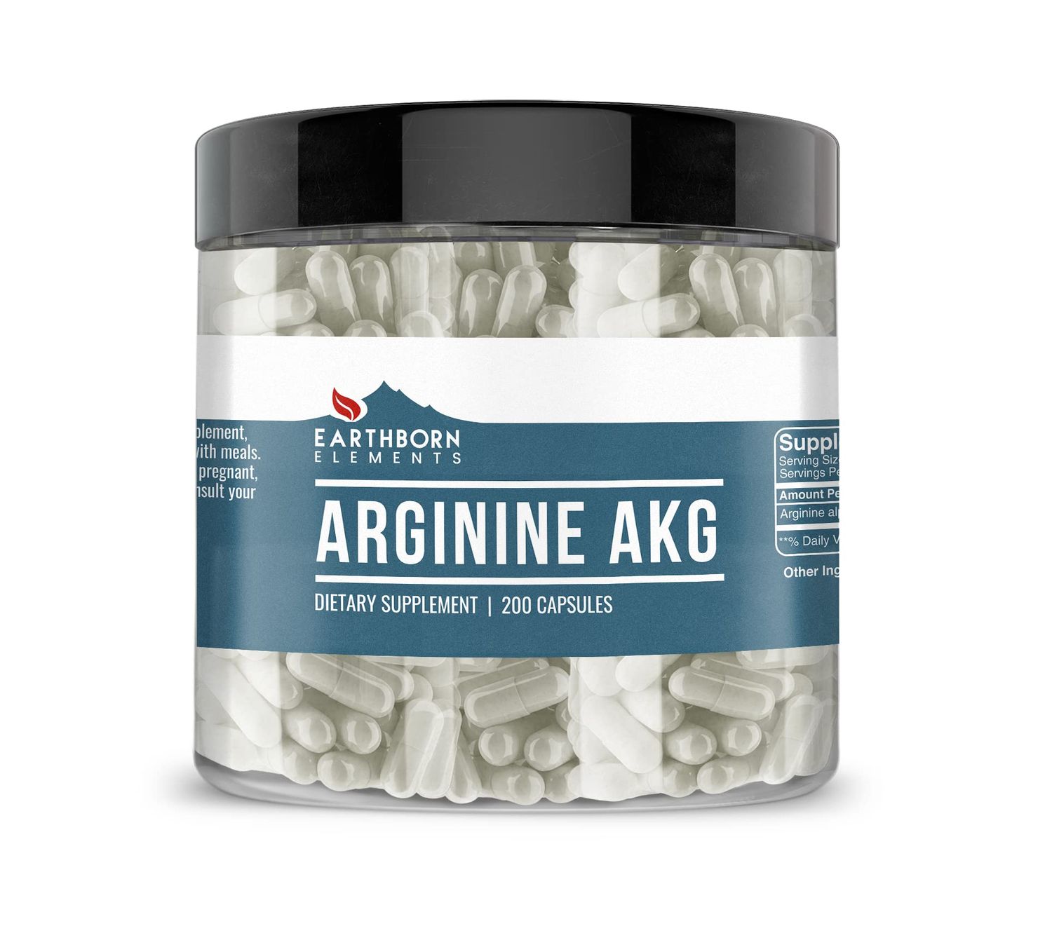 Earthborn Elements Arginine AAKG 200 Capsules, Pure &amp; Undiluted, No Additives