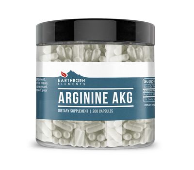 Earthborn Elements Arginine AAKG 200 Capsules, Pure &amp; Undiluted, No Additives