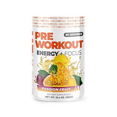 About Time Preworkout Energy + Focus (Natural Flavors, No Jitters, Gluten Free, Low Stim) - Passion Fruit, 60 Servings