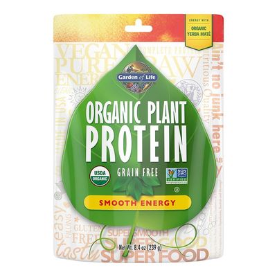 Garden of Life Organic Plant Protein Smooth Energy Powder, 10 Servings - Vegan, Grain Free &amp; Gluten Free Plant Based Protein Shake with Yerba Mate, Vitamin B12, Probiotics &amp; Enzymes, 15g Protein