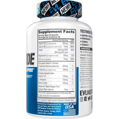 Evlution Nutrition TestMode - Complete Testosterone Support - Testosterone Supplement for Men - Supports Mens Health & Vitality - Performance, Stamina & Strength - 50 Servings - 100 Veggie Capsules