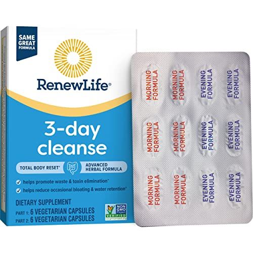 yhn Total Body Reset Adult 3-Day Cleanse Supplement, one 12-Count Box of Vegetarian Capsules of Renew Life 3-Day Cleanse Total Body,12 Count