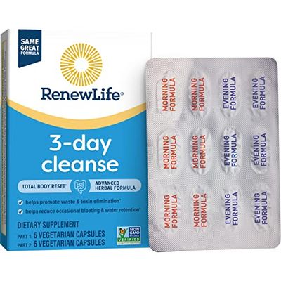 yhn Total Body Reset Adult 3-Day Cleanse Supplement, one 12-Count Box of Vegetarian Capsules of Renew Life 3-Day Cleanse Total Body,12 Count