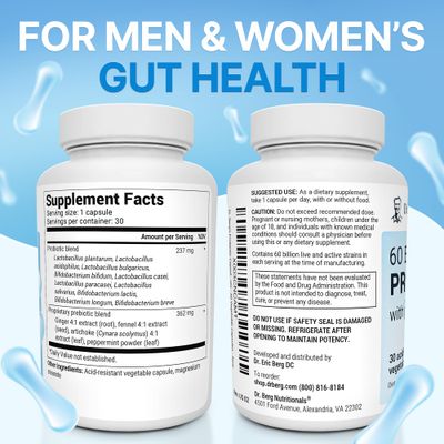Dr. Berg 60 Billion Probiotic Supplement - Supports Occasional Constipation, Diarrhea, Gas &amp; Bloating* - Pre and Probiotics for Digestive Health - 30 Probiotic Capsules
