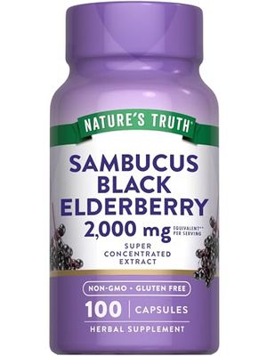 Nature&#39;s Truth Black Elderberry Capsules | 100 Count | Super Concentrated Sambucus Extract | Non-GMO and Gluten Free Supplement