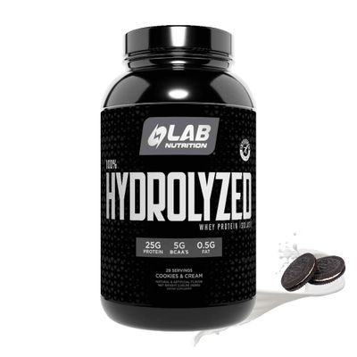 LAB NUTRITION 100% Hydrolyzed Whey Protein Isolate (2 Pounds, Cookies and Cream Flavor) 25gr of Protein, Build Muscle, Lean Muscle Growth, Easy Digestion, Gluten Free, Lactose Free, Fast Absorbing.