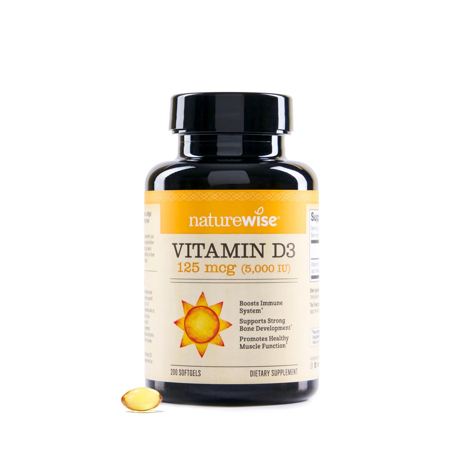 NatureWise Vitamin D3 5000iu (125 mcg) Healthy Muscle Function, and Immune Support, Non-GMO, Gluten Free in Cold-Pressed Olive Oil, Packaging Vary ( Mini Softgel), 200 Count