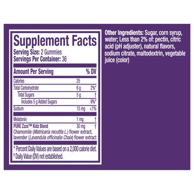 VICKS PURE Zzzs Kidz, Melatonin Sleep Aid Gummies for Kids and Children, Helps Your Child Fall Asleep Naturally, Low Dose Melatonin, 72 Gummies