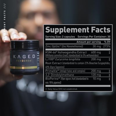 Kaged Testosterone Booster | Ferodrox | Ultra-Premium Hormone Management Supplement with LJ100 Tongkat Ali | KSM-66 Ashwagandha | Shilajit | 60 Servings