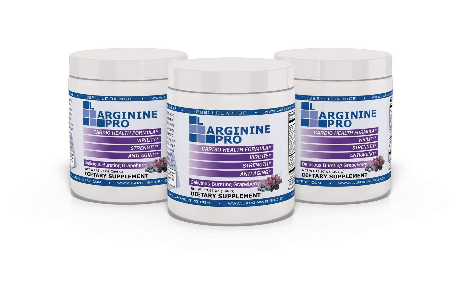 L-ARGININE PRO | 5,500mg L-Arginine Plus L-Citrulline 1,100mg Powder Supplement for Increased Nitric Oxide Production | Endurance, Heart Health &amp; Blood Flow (3, Grape)