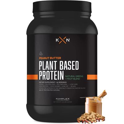 KompleX Nutrition Plant Based Protein Powder (25 Servings) - Peanut Butter Flavored, Natural, Vegan, Zero Sugar, Low Fat, Non GMO Dietary Supplement Made from 29 Natural Greens &amp; Fruits