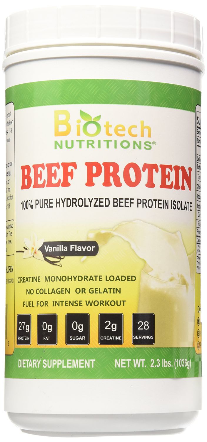 Biotech Nutritions Beef Protein Powder, Vanilla, 2.3 Pound