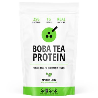Boba Tea Protein Matcha Latte | 25g Grass-Fed Whey Protein Isolate Powder | Gluten-Free &amp; Soy-Free Bubble Tea Protein Drink | Real Ingredients &amp; Lactose-Free Protein Drink | 25 Servings