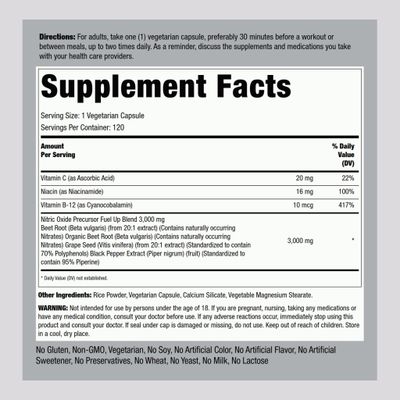 Fitness Labs Nitric Oxide Beet Root Capsules | with Nitrates | 120 Count | Nitric Oxide Precursor | Beetfit Pro | Vegetarian, Non-GMO, Gluten Free Supplement
