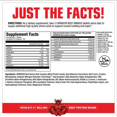 MuscleMeds Carnivor Beef Aminos, Beef Protein Isolate, Beef Liver, Beef Albumin, Creatine, BCAAs for Recovery and Muscle Growth, 300 Tablets