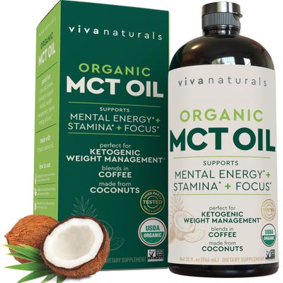 Viva Naturals Organic MCT Oil 32 fl oz - Best MCT Oil Organic for Coffee, MCT Coconut Oil Supports Energy &amp; Mental Clarity, USDA Organic, Non-GMO, Paleo &amp; Keto Certified, MCT Wellness