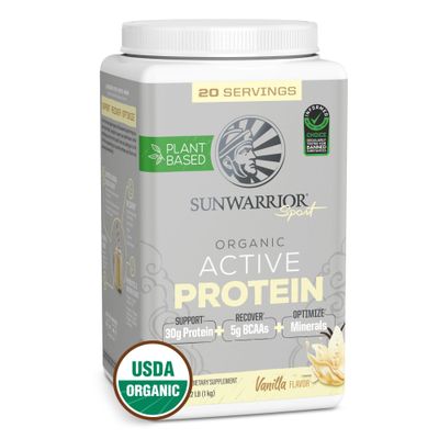 Sunwarrior Vegan Protein Powder Plant-Based USDA Organic BCAAs | Sugar Free Gluten Free Non-GMO Dairy Free | Vanilla Flavored 20 Servings | Sport Organic Active Protein