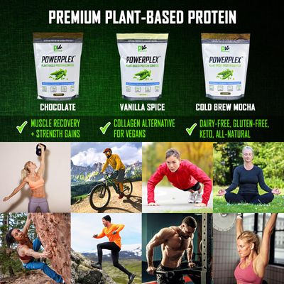 PhysiVantage POWERPLEX Vegan Protein Powder, Collagen Alternative - Organic Plant-Based Pea &amp; Rice Protein, Dairy-Free, Non-GMO, Supports Muscle &amp; Joint Recovery, Monk Fruit Sweetened 2 lb (Vanilla)