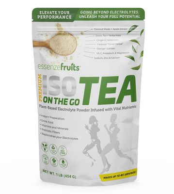 Essenzefruits ISOTEA Plant-Based Electrolytes Powder &amp; Hydration - Daily Drink - Low Sodium and Stevia Free 1 lb (454 g) Pack - Made with 9 Superfoods + 5 High Performance Minerals (45 Servings)