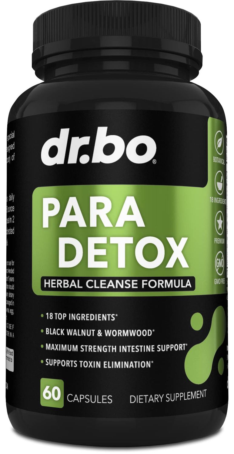 DR. BO para Cleanse Human Detox Guard - Intestinal Pills Support for Humans - Pro Gut Health Intestine Supplement Stomach for Adults - Herbal Wormwood Black Walnut Complex &amp; Cloves - 60 Capsules