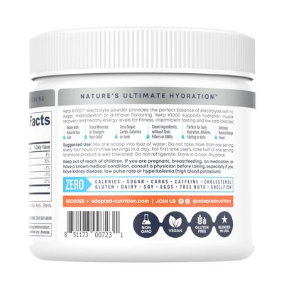 Hi-Lyte Keto K1000 Electrolyte Powder | Orange | Hydration Supplement Drink Mix | Boost Energy &amp; Beat Leg Cramps | No Sugar, No Maltodextrin | 50 Servings