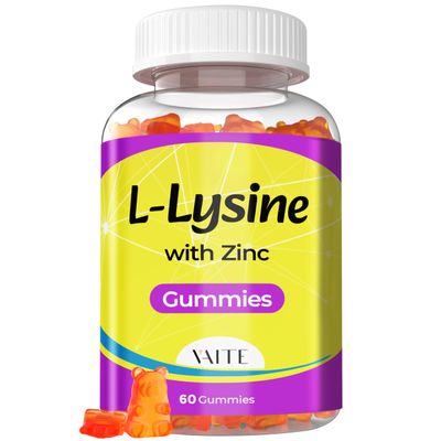 L-Lysine 1000mg Gummies with Zinc - Supports Skin, Lip, Vegan, Gluten Free, 60 Chewable Lysine for Adults, Vitamins Tissue Health &amp; Immune System, Amino Acid &amp; Complex Supplements, Non-GMO