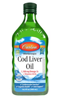 Carlson - Cod Liver Oil, 1100 mg Omega-3s, Wild-Caught Norwegian Arctic Cod-Liver Oil, Sustainably Sourced Nordic Fish Oil Liquid, Unflavored, 500 ml (16.9 Fl Oz)