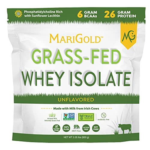 MariGold Grassfed Whey Isolate Protein Powder - Unflavored 2LB - Muscle Building &amp; Recovery - 100% Pure, Cold Processed, Micro Filtered, Non-GMO, rBGH Free, Soy Free, Gluten Free, Lactose Free