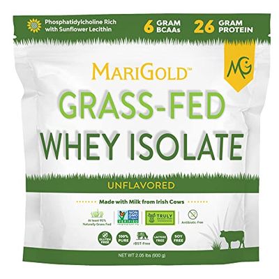 MariGold Grassfed Whey Isolate Protein Powder - Unflavored 2LB - Muscle Building &amp; Recovery - 100% Pure, Cold Processed, Micro Filtered, Non-GMO, rBGH Free, Soy Free, Gluten Free, Lactose Free