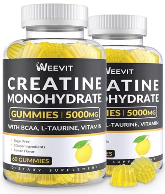 Creatine Monohydrate Gummies 5g, Chewables Creatine Monohydrat Gummy for Men &amp; Women, Creatine Monohydrate for Muscle Strength Energy with L-Taurine - Lemon Flavored