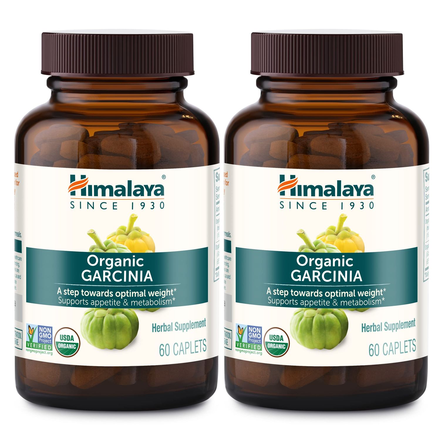 Himalaya Organic Garcinia Cambogia Herbal Supplement, Appetite Control, Lipid Metabolism, Weight Support, USDA Organic, Non-GMO, Vegan, 600 mg, 60 Plant-Based Caplets, 2 Pack