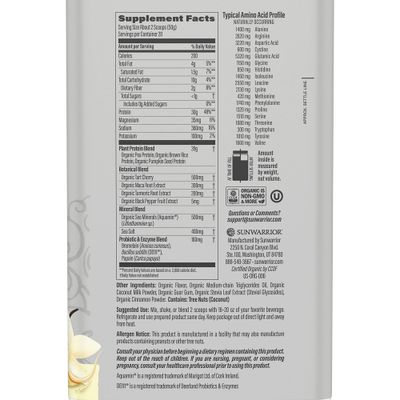 Sunwarrior Vegan Protein Powder Plant-Based USDA Organic BCAAs | Sugar Free Gluten Free Non-GMO Dairy Free | Vanilla Flavored 20 Servings | Sport Organic Active Protein