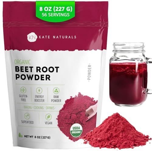 Kate Naturals Beet Root Powder Organic for Smoothie &amp; Energy Boost. Nitric Oxide Supplement for Workout (8oz, Earth Flavor, Mix with Juice Easily)
