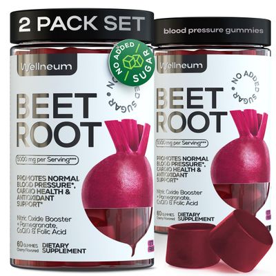 Beets for High Blood Pressure 5000 Mg - Beet Root Gummies with Pomegranate Juice Powder - Beet Chews for Cardio Health and Energy - Nitric Oxide Supplement Gummies for Men and Women - No GMO - 120 pcs