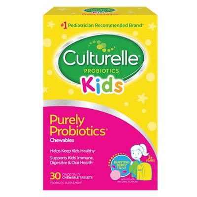 Culturelle Kids Chewable Daily Probiotic for Kids, Ages 3+, 30 Count, #1 Pediatrician-Recommended Brand, Natural Berry Flavored Daily Probiotics for Digestive Health, Oral Care &amp; Immune Support