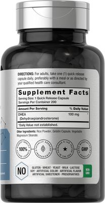 Horbach DHEA 100mg | 200 Capsules | Supplement for Men and Women | Non-GMO, Gluten Free