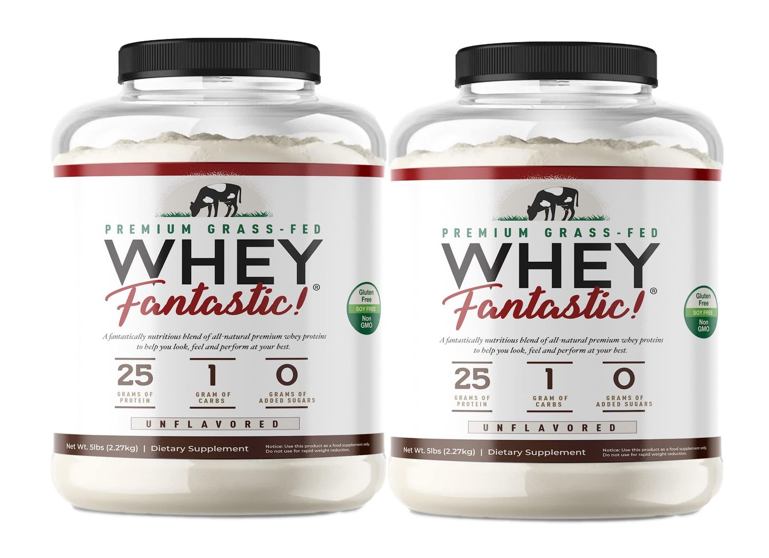Whey Fantastic - Unflavored - 100% Pure Grass Fed Whey Protein - Optimum Blend of Whey Isolate, Concentrate &amp; Hydrolysate - 2-Pack of 5lb Whey Fantastic Bulk