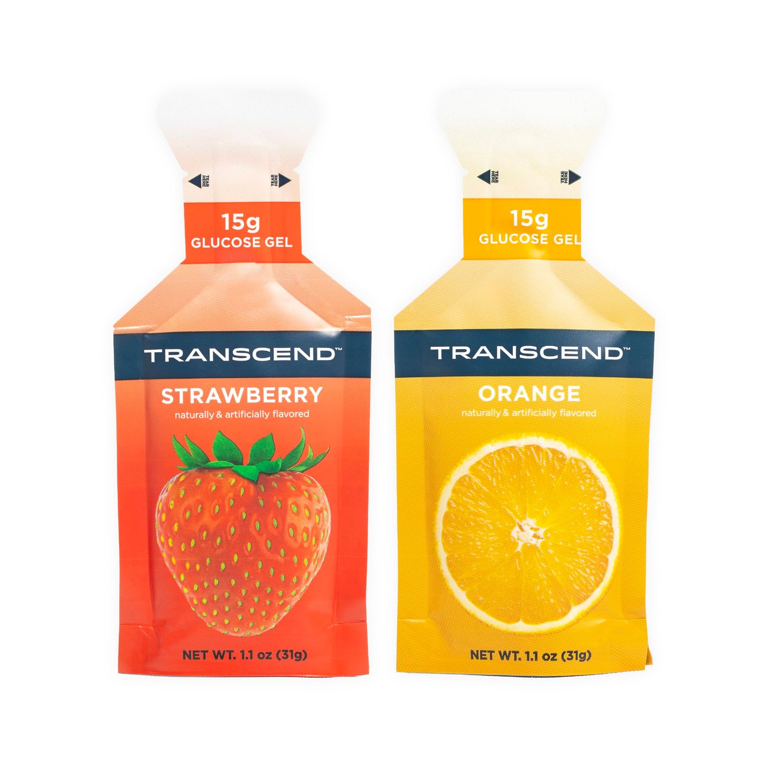 Transcend Foods Strawberry + Orange Gels (1.1 oz, Pack of 100) Fast-Acting Carb Gel Strawberry and Orange Flavor - Caffeine Free, Gluten Free