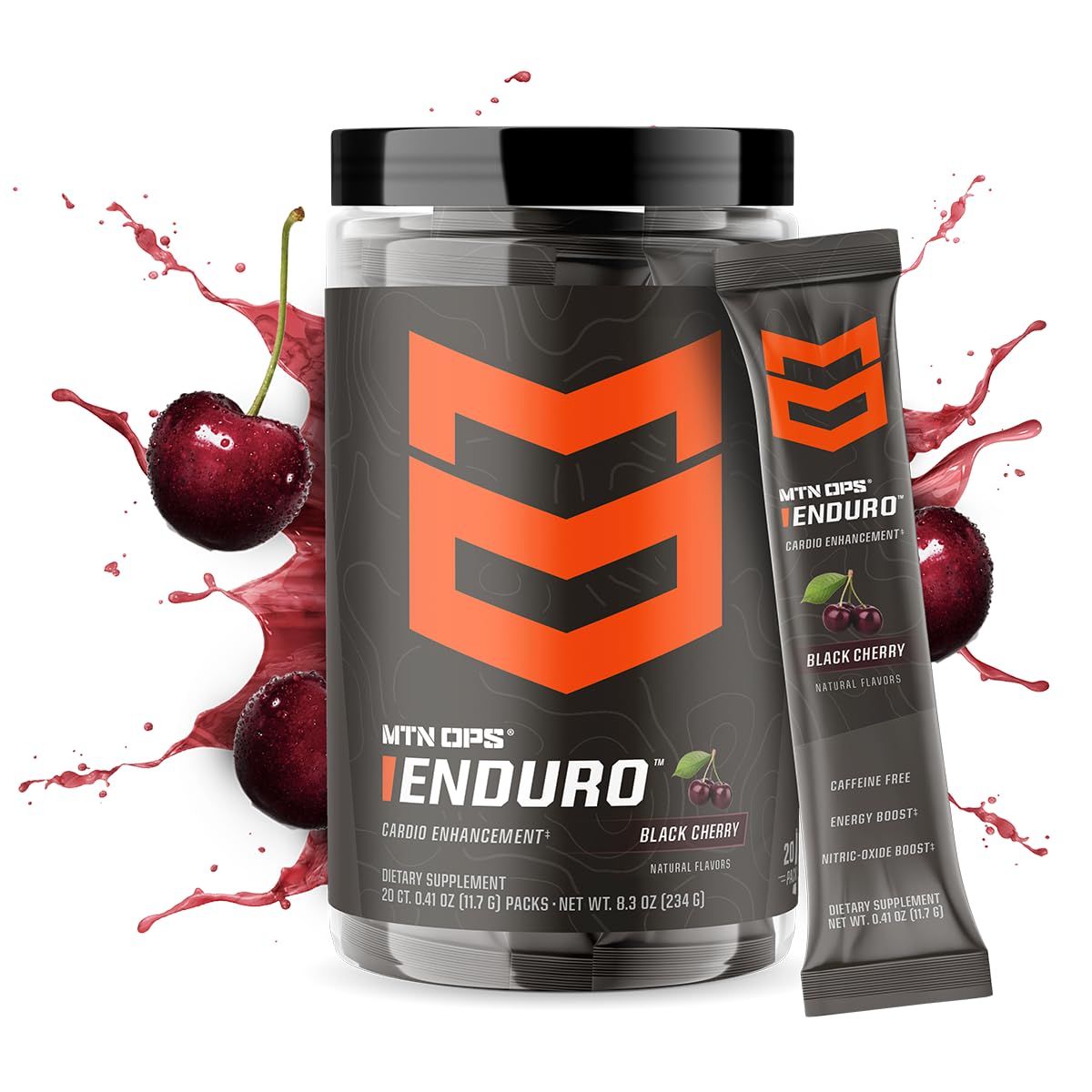 MTN OPS Enduro Trail Packs Nitric Oxide Supplement &amp; Stim-Free Pre Workout - 20 Servings - with Magnesium Citrate, Beet Root Powder, Niacinamide, L Arginine &amp; L Citrulline - Black Cherry Flavor