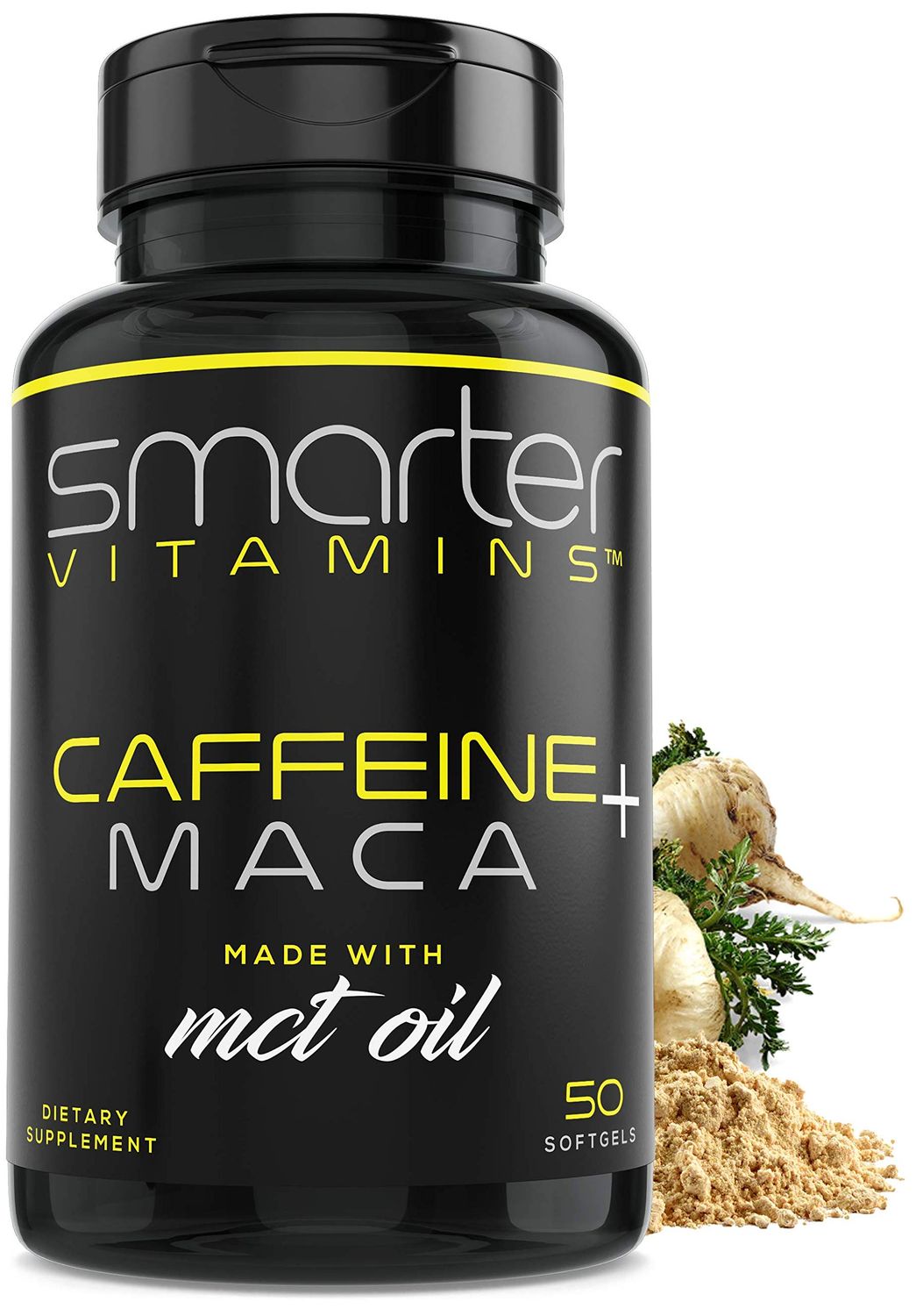 Smarter Energy Pills, 200mg Caffeine Pills &amp; Coconut MCT Oil with Maca Root for Stamina &amp; Mood, 50 Liquid Softgels