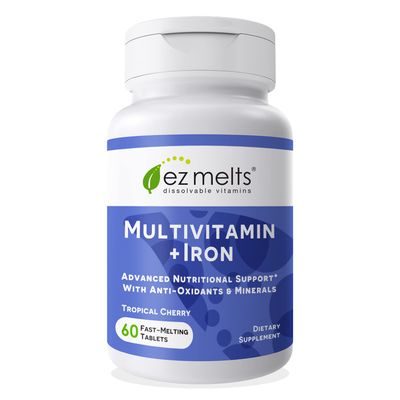 EZ Melts Dissolvable Multivitamin with Iron for Women &amp; Men, Sugar-Free, 1-Month Supply