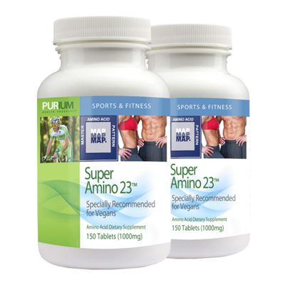 Purium Super Amino 23 (2 Pack) - 150 Vegan Tablets - BCAA &amp; Essential Amino Acid Dietary Supplement, Pre Workout, Recovery Aid, May Help Build Muscle - Gluten Free - 60 Total Servings