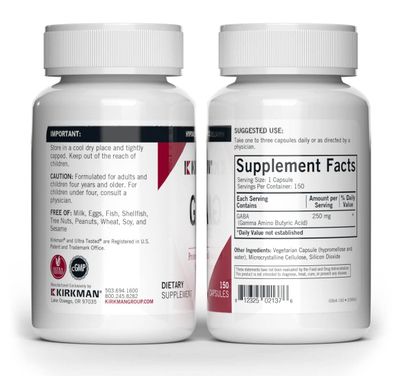 Kirkman - GABA 250 mg - 150 Capsules - Supports Relaxation - Promotes Restful Sleep - Hypoallergenic