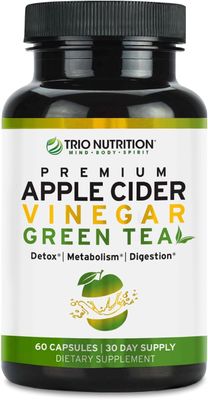 TRIO NUTRITION Apple Cider Vinegar Capsules with Green Tea - Sugar Free Apple Cider Vinegar Pills with The Mother for Body Cleanse, Immune, Weight Management &amp; Metabolism Support*