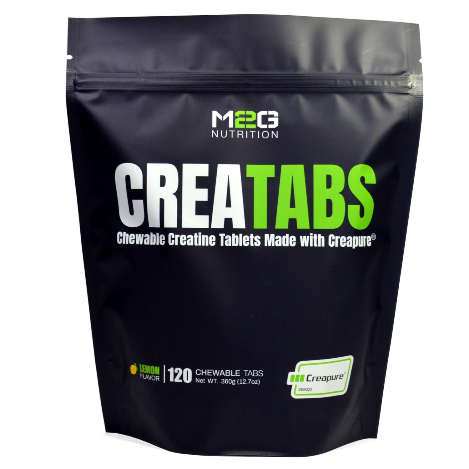 M2G Nutrition CREATABS, Creapure Creatine, 120 Chewable Tabs, Natural Lemon Flavor